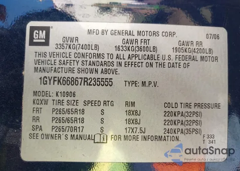 2007 Cadillac Escalade Esv Standard from USA, damaged, VIN 1GYFK66867R235555